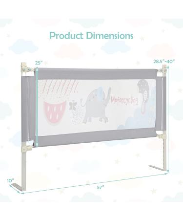 Baby Joy 57-Inch Bed Rail for Toddlers - Height Adjustable & Foldable Guard with Breathable Mesh - Grey - Buy Online on GoSupps.com