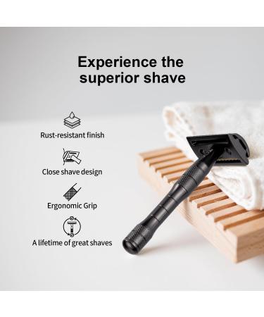 Zero Waste Safety Razor with 10 Double Edge Blade Refills - Eco-Friendly Reusable Shaving Solution for Men & Women - Smooth Matte Black Finish - Buy Online on GoSupps.com
