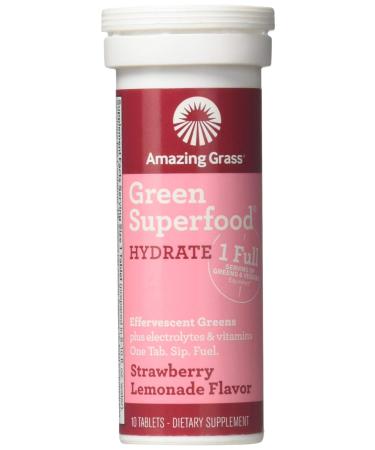 Amazing Grass Green Superfood Effervescent Greens Hydrate Strawberry Lemonade Flavor 10 Tablets
