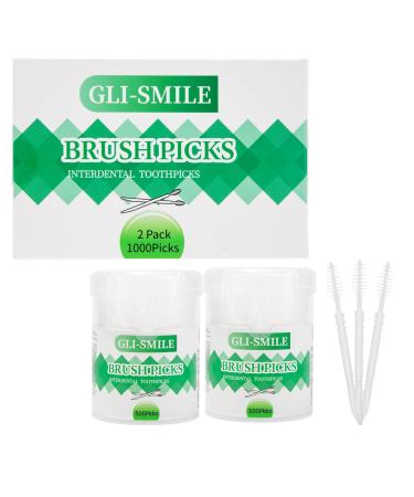 BrushPicks Interdental Toothpicks Soft Interdental Brushes and Dental Floss Picks 2-in-1 Teeth Plaque Remover 1000 Toothpicks 2 Pack 1000 Pcs (Pack of 2)
