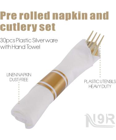 N9R 30 Pack Pre Rolled Gold Plastic Cutlery Set with Napkins - Disposable Silverware Set for Party and Wedding - Buy Online on GoSupps.com