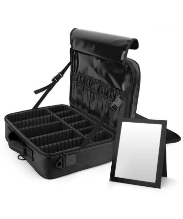 Luxspire make -up bag cosmetics bag organizer professional make -up bag cosmetic case case case cosmetic bag women trip with adjustable divider make -up suitcase storage bag black with mirror size L: