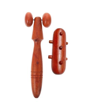 Minkissy rosewood massage device hand massage wooden stick wooden massage acupuncture massage tool Chinese scraping tool facial tools red shaft fitness whole body 2 pieces 16x5x3cm red