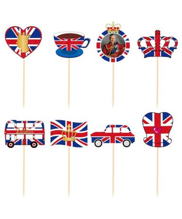 GALER King Charles Coronation Cake Toppers Decor Union Jack King Charles Coronation Decor 2023 Coronation Party Decor Memorabilia Royal Ascent Coronation 6th of May Street Parties (C)