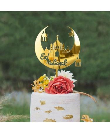 Eid Mubarak Cake Toppers Golden Acrylic Moon Cake Topper for Islamic Muslim Festival Kareem Ramadan Cupcake Decorations Supplies - Buy Online on GoSupps.com