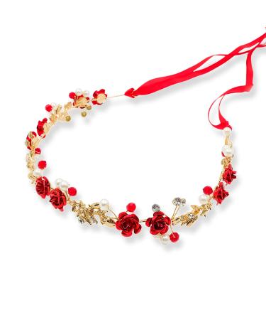 Spldsun Women's White Flower Headband Crystal Headband Silver Leaf Pearl Hair Accessory for Women Girls