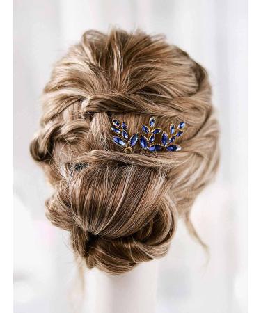 Baroque Bridal Hair Pins Set - Silver Rhinestone Wedding Hair Comb with Something Blue Accent - 3 Pcs - Gold - Buy Online on GoSupps.com