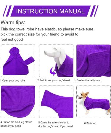 Purple Dog Waded Coat & Super Absorbent Towel - Soft Adjustable Bathrobe for Pets (XL 64cm) - Buy Online on GoSupps.com