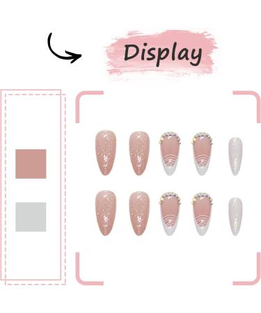 24Pcs Almond French Tips Medium False Nails with Adhesive Tabs - Glossy White Lines, Acrylic Full Cover Stick on Nails for Women - DIY Nail Art - Buy Online on GoSupps.com