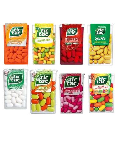 8 MIXED TIC TAC MINT FLAVORS COLLECTION BOX - (8 FLAVORS) FRESH MINT INTENSE LIME & ORANGE COCA COLA STRAWBERRY MIXED FRUIT ADVENTURE MIXERS CHERRY BERRYMIX VIMIX Lime Orange Random