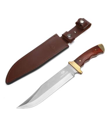 MOSSY OAK 14-inch Bowie Knife, Full-tang Fixed Blade Wood Handle with Leather Sheath