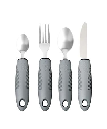 Jetisva Easy Grip Cutlery Set of 4 Gray Disability Aids with Knife Fork Spoon Large Wide Handled Arthritis Hands Aids Cutlery Adaptive Eating Drinking Utensils for Disabled People Elderly Parkinson