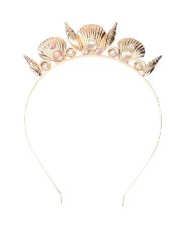 FRCOLOR Seashell Crown Headband Pearl Conch Hair Hoop Mermaid Crown Gold Tiara Seashell Hair Accessories for Women Girls Wedding Beach Party