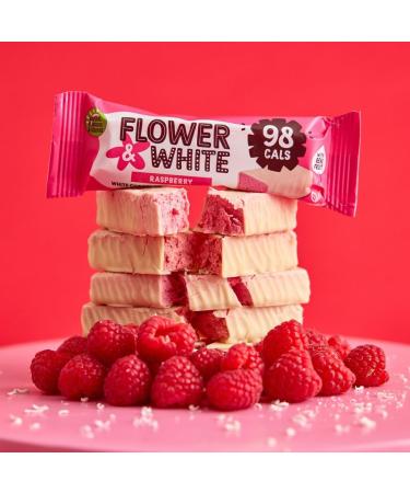 Flower & White Raspberry & White Chocolate Mallow Bars (15 Pack) Low Calorie Under 100 Calories Per Bar Vegetarian Gluten-Free 30% Less Sugar High In Fibre 15 x 30g - Buy Online on GoSupps.com