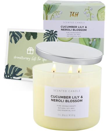 Cucumber Lily of The Valley & Neroli Blossom 3 Wick Candle | 15.8 oz Luxury Spa & Aromatherapy Candle | Fresh Scented Candles for Home | Natural Soy | Stress Relief - Buy Online on GoSupps.com