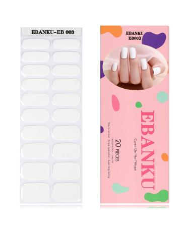 Ebanku 20PCs UV gel nail film white nail film self -adhesive uv gel wraps nail sticker nail foil uv hardening with nail file and stick for women girls nail decoration