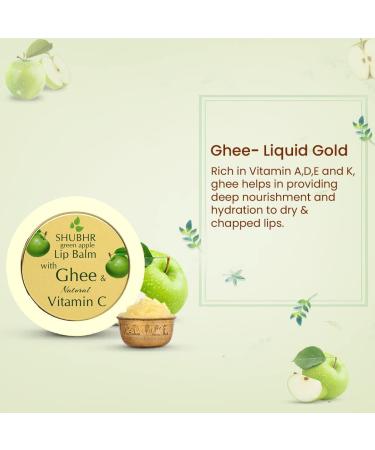 Shubhr Green Apple Lip Balm & Gloss - 100% Ayurvedic Ghee & Vitamin C Moisturizer for Dry Chapped Lips - Paraben & Sulphate Free (15g 10 Herbs) | International Shipping - Buy Online on GoSupps.com