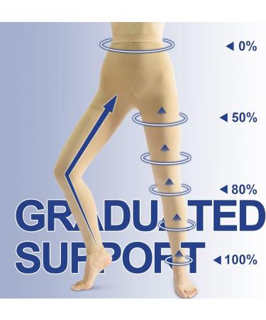 Beister 20-30mmHg Graduated Compression Pantyhose - Unisex Opaque Support Tights for Varicose Veins, Edema, Flight - Beige XL - Buy Online on GoSupps.com