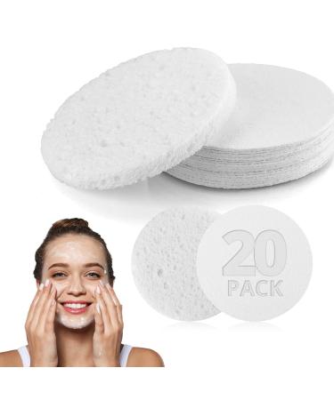 Natural Facial Cleansing Sponges- 20 Count Compressed Facial Sponges Cellulose Reusable Soft Cosmetic Esponjas para Faciales for Professional Makeup Removal, Facials Spa, Exfoliator, Skin Massage White