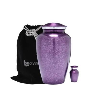 Divinityurns Purple Droplet Cremation Urn Set - Purple Urn - Affordable Handcrafted Adult Funeral Urn for Ashes - Large Urn with Free Keepsake Deal