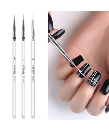 Tinsow 3pcs Professional Nail Art Brush Set Liner Pens Striping Brushes for Short Strokes  Details  Blending  Elongated Lines etc