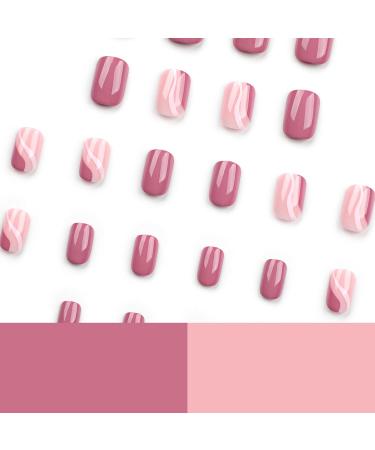 SINLOV Medium Square Fake Nails Pink Nude French False Nail Glossy Full Cover False Nails Press on Nails for Women and Girls - Buy Online on GoSupps.com
