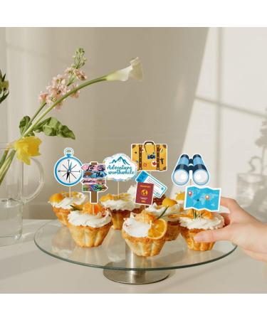 27 Pcs Travel Themed Cupcake Toppers Airplane Map Let the Adventure Begin Cake Toppers for Travel Themed Birthday Retirement Graduation Job Career Change Moving Away Baby Shower Party Supplies - Buy Online on GoSupps.com