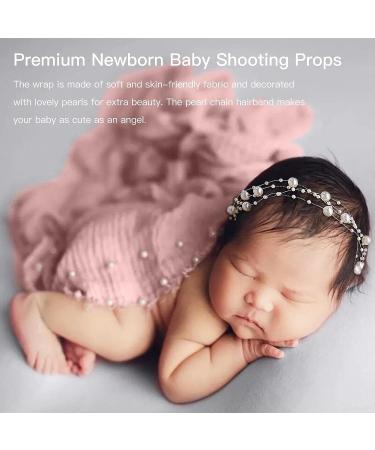 Spokki 2PCS Baby Props Photography Wrap Kit - Handmade Pearl Wrap Blanket with Headband | Newborn Outfits for Photography - Pink | 35.5 X 67 inch - Buy Online on GoSupps.com
