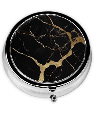 Black Gold Marble Mini Round Pill Box - 3 Compartment Travel Organizer for Medicine | Portable Pill Case for Home & Office - Buy Online on GoSupps.com