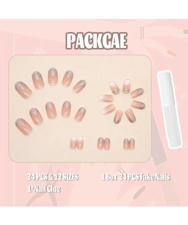 24pcs Short Square False French Tip False Nails Stick on Nails Glitter Press on Nails Removable Glue - on Fake Nails Acrylic Full Cover Nails Women Girls Nail Art Accessories (Flash Pink Diamond) - Buy Online on GoSupps.com