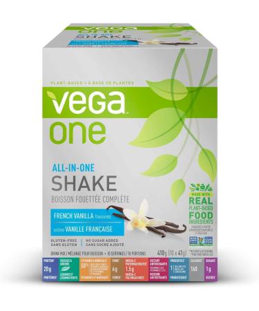 Vega All-in-One Vegan Protein Powder French Vanilla (10 Sachets) Superfood Ingredients Vitamins For Immunity Support Keto Friendly Pea Protein For Women & Men 10x41g (Packaging May Vary)