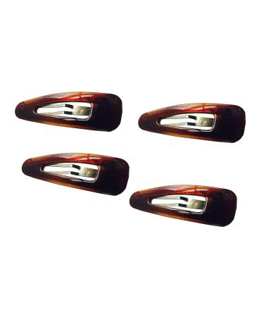 Parcelona French Small Tortoise Shell Brown 2 Celluloid Acetate Set of 4 Snap Hair Pin Clips for Women and Girls
