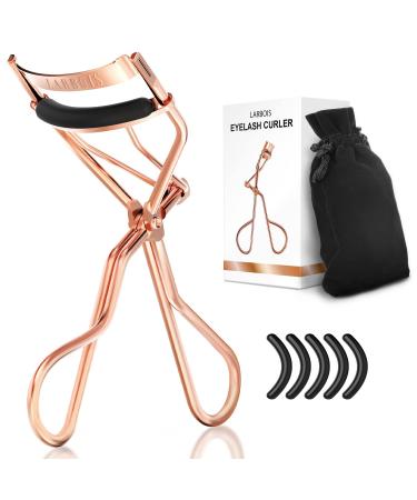 Larbois Eyelash Curler with 5 Extra Refill Pads & Velvet Bag, Professional Eye Lash Curler No Pinching, No Pain and No Pulling, Make up Tool for Perfect Curl in Seconds ( Rose Gold)
