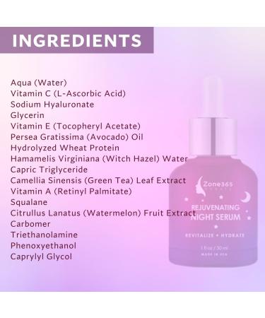 Zone-365 Advanced Night Facial Serum with Hyaluronic Acid, Vitamin E & Witch Hazel - 1fl oz - Reduce Wrinkles & Imperfections - Buy Online on GoSupps.com