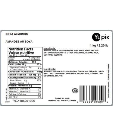 Yupik Soy Almonds 1 kg Kosher Seasoned Nuts Lightly Coated with Soy Sauce Salty Flavor Source of Fiber Crunchy Savory Snacks 1 kg (Pack of 1) - Buy Online on GoSupps.com