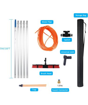 Window cleaning pole 3 12m extendable window cleaning kit window cleaning pole steel buckle fixing easy to install with 20m water supply hose 50cm water hole large brush head Roof Cleaning Tools 5m(16ft)-55cm - Buy Online on GoSupps.com