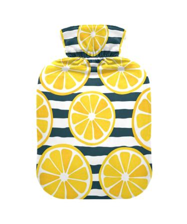 Hot Water Bottles with Cover Lemon Slices Dark Stripes Hot Water Bag for Pain Relief Period Cramps Hot Pack 2 Liter