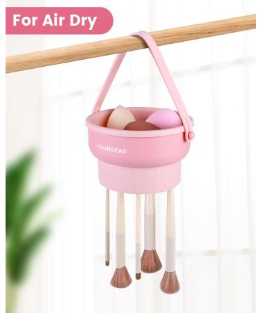 3-in-1 Makeup Brush Cleaner & Organizer | Silicone Cleaning Mat Bowl | Pink Cosmetic Brush Holder for Storage & Air Drying - Buy Online on GoSupps.com