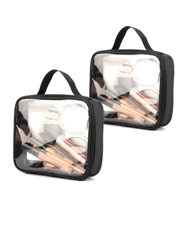 TSA Approved Clear Toiletry Bag ,DARIN 2PC Travel Makeup Bag Zipper Cosmetic Pouch , Airline 3-1-1 Rule Carry-On Flight Liquid Bag For Women and Men- ( One Size-Clear Black) 2 Black