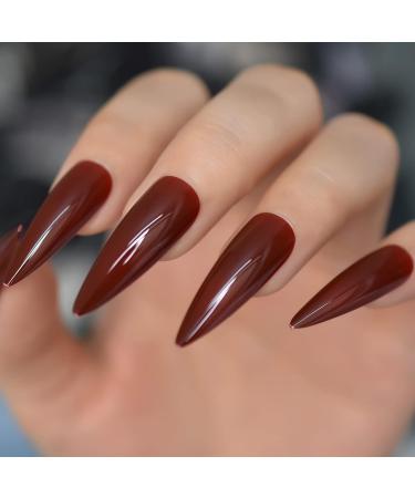 Stiletto Nails Long Pure Color Shiny Acrylic - 24pcs Reusable Easy Apply Set | Shop Internationally - Buy Online on GoSupps.com