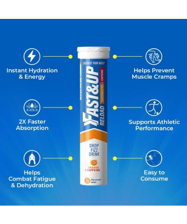 Fast&Up Reload Orange + Caffeine - Instant Electrolytes & Hydration - 20 Effervescent Tablets Orange + Caffeine 20 count (Pack of 1) - Buy Online on GoSupps.com