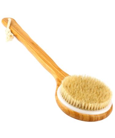 H&S Long Handled Back Brush for Skin Exfoliating with Natural Bristles - Back Body Brush for Dry Brushing and Scrubber for Shower - Bamboo Wood Back Brush Men & Women