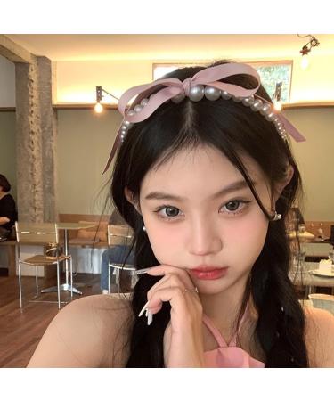 hgnxa Pearls Bowknot Headbands for Woman Girl Ribbon Hairband for Skincare Makeup Delicate Hairband for Girl Taking Photo Blue - Buy Online on GoSupps.com