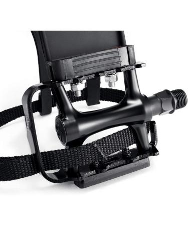 NEWSTY Bike Pedals with Clips and Straps - 9/16-Inch Spindle Resin/Alloy Pedals for Outdoor and Indoor Cycling - Black - Buy Online on GoSupps.com