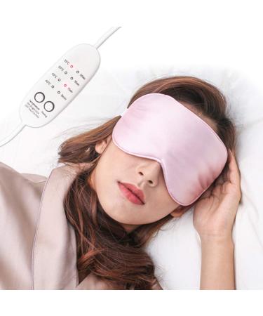 Real Silk Heated Eye Mask Reusable USB Electric Soft Sleeping Mask with Temperature and Time Control Comfortable Heating Blindfold for Eyes Relax - Pink