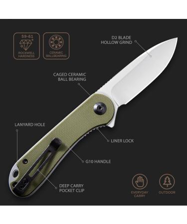 CIVIVI Elementum Folding Pocket Knife - 2.96 D2 Satin Blade, Green G-10 Handles (C907E) - Buy Online on GoSupps.com
