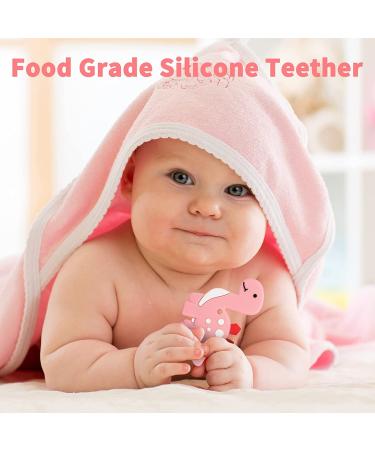 BPA Free Silicone Baby Teething Tubes for Infants | Dinosaur Teethers for 6-12 Months | Includes 2 Finger Toothbrushes | Perfect Baby Gift - Buy Online on GoSupps.com