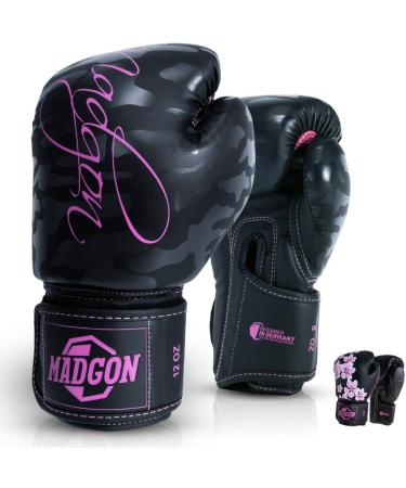 MADGON Premium Boxing Gloves Women - Women's Kickboxing Gloves for Martial Arts MMA Sparring Muay Thai Boxing - 10oz 10oz Camo/Pink - Buy Online on GoSupps.com