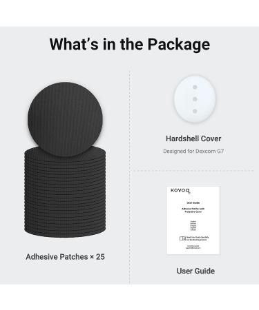 KOVOQ Dexcom G7 Adhesive Patches - 25 Waterproof Patches + 1 Hardshell Cover | Latex-Free, Hypoallergenic, Breathable - Black - Buy Online on GoSupps.com