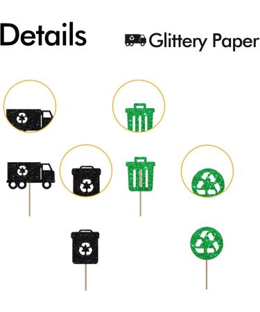Garbage Truck Cupcake Toppers Trash Truck Birthday Cupcake Toppers Loads of Fun Themed Dessert Picks Garbage Truck Party Decoration - Green & Black Glitter - Buy Online on GoSupps.com